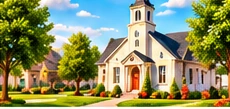 Colorful illustration representing churches